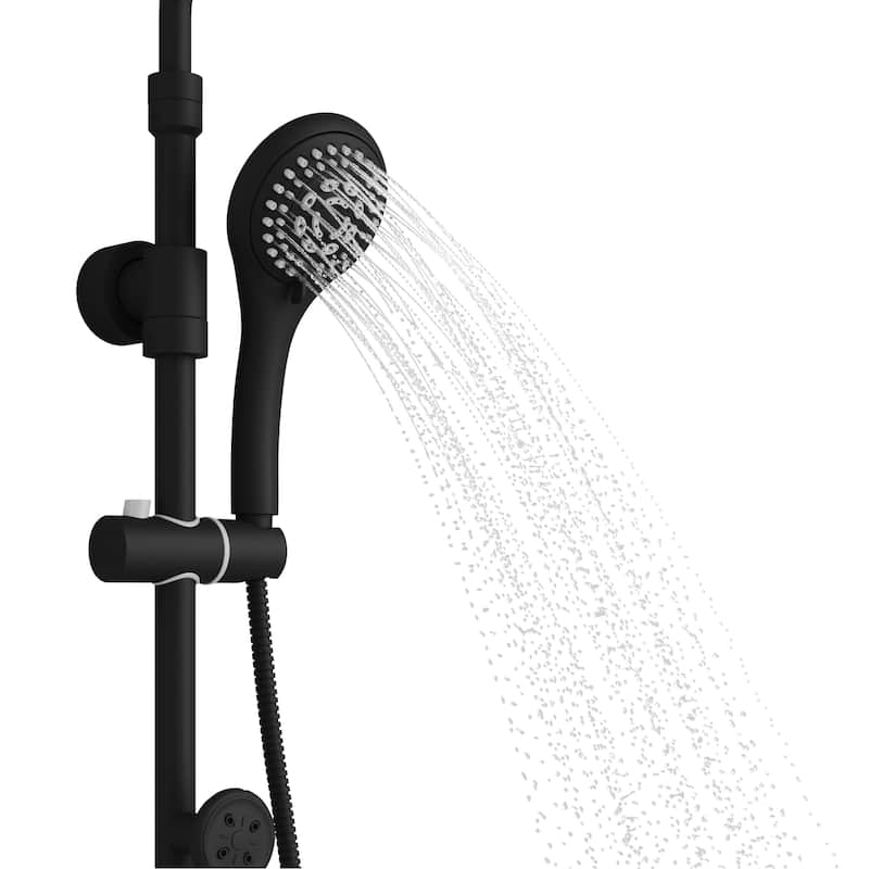 Lanikai 8-in Rain Showerhead Shower System with 3-Body Jets Multi-function Handshower and Pivoting Shower Arm Matte Black 1.8GPM
