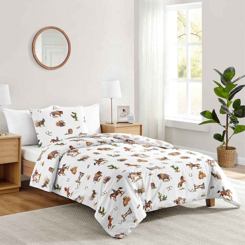 Sweet Jojo Designs Western Cowboy Boy 2-piece Twin-size Comforter Set Wild West Cow Southern Country South Horse Farm Animal Tan