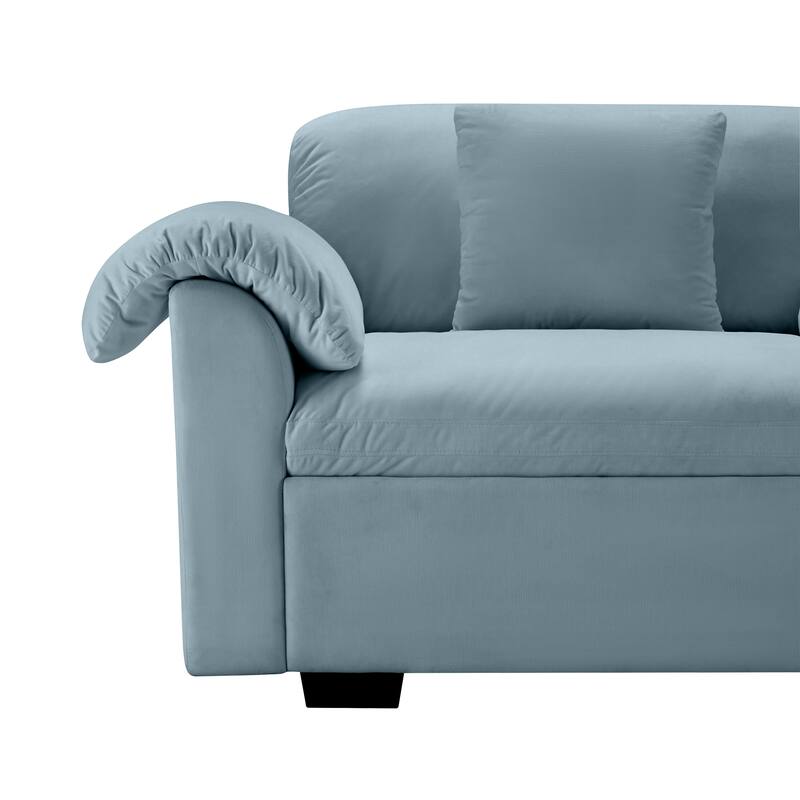 154.7" Velvet L-Shaped Sectional Sofa with Cloud Cushions & Ottoman