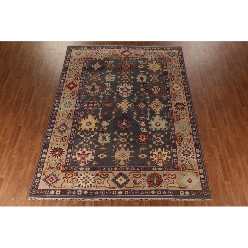 All-Over Grey Oushak Oriental Area Rug Handmade Wool Carpet - 8'11"x 11'10"
