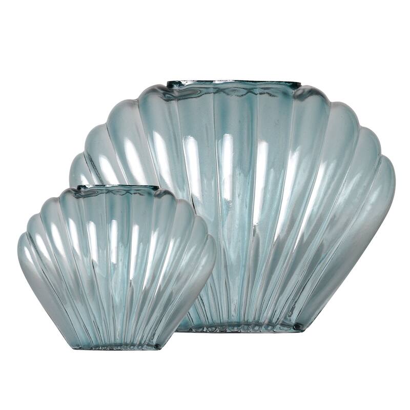 American Art Decor Sea Scallops Azure Glass Vase Set - 11.4" x 8.6" - 11.4" x 8.6"