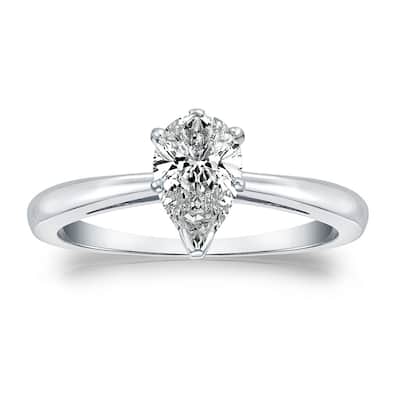Auriya 14k Gold 1/4ctw Pear Shape Solitaire Diamond Engagement Ring (G-H, SI1-SI2)