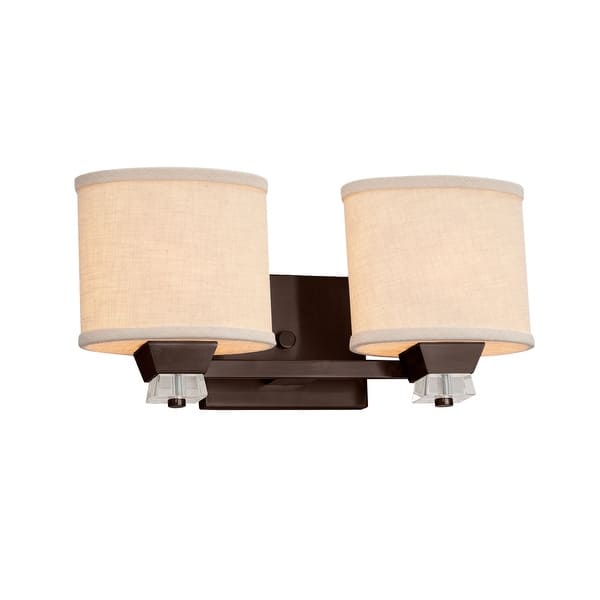 slide 1 of 1, Justice Design Textile Ardent 2-light Dark Bronze Bath Bar, Cream Oval Shade