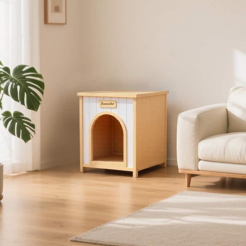 Lumicedar Cream Yellow Flat Roof Pet House FSC Solid Wood Indoor Shelter for Small Cats