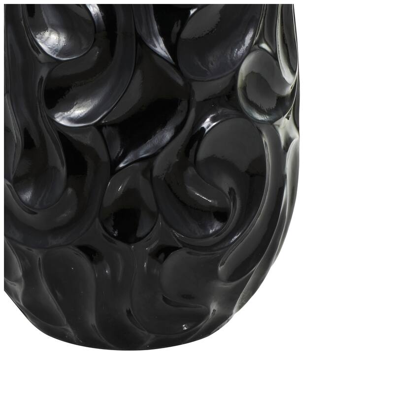 Black Resin Large Wavy Textured Floor Vase