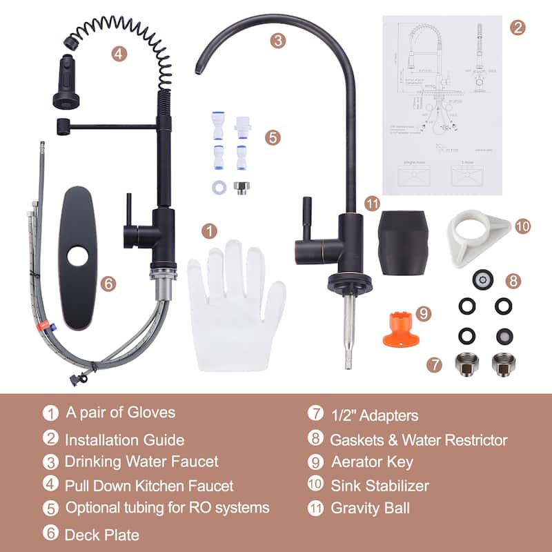 WOWOW Three Function Pull Down Kitchen Faucet with Drinking Water Faucet