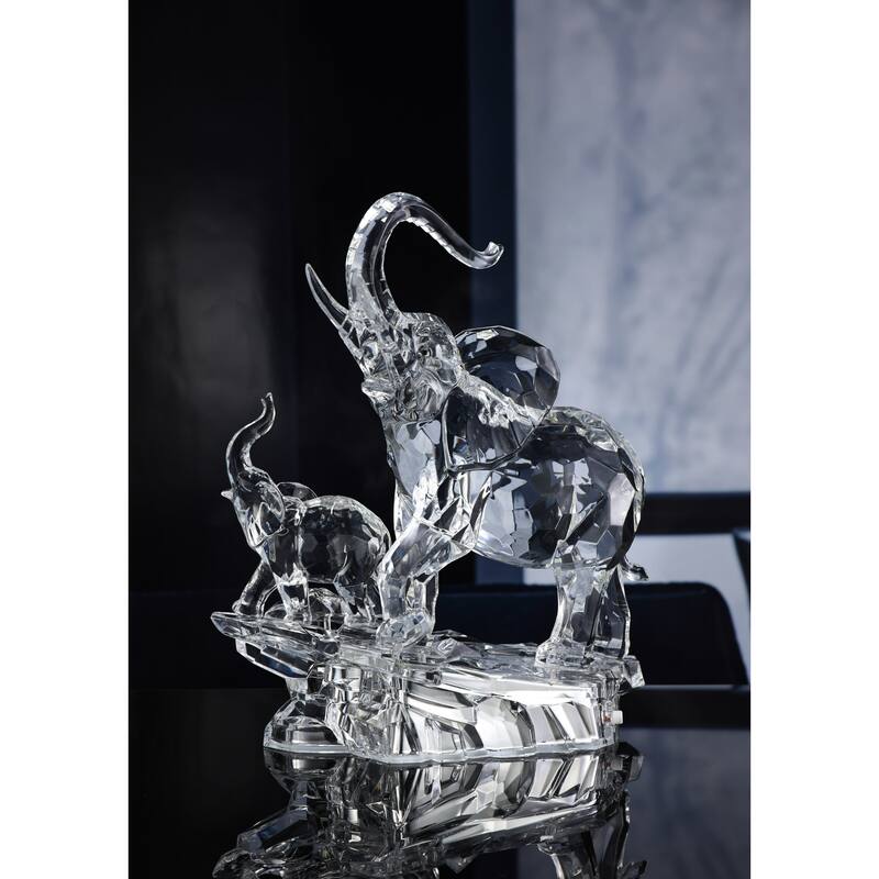Crystal Cut Large Elephant Family Christmas Tabletop Decor 14" Clear