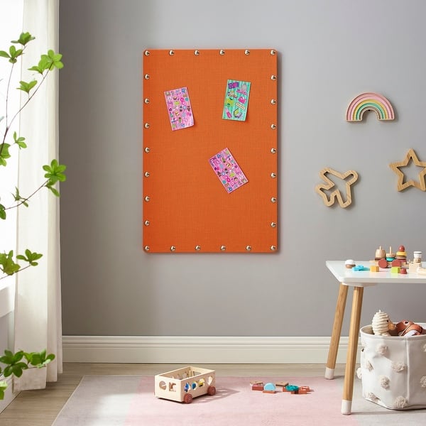 slide 2 of 36, Burlap Corkboard with Nail-head Accents Orange