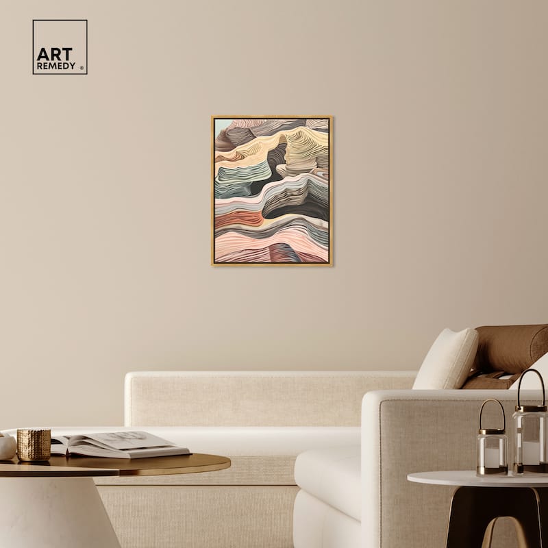 Art Remedy Coyote Tan Framed Boho Abstract 1 Piece Canvas Wall Art