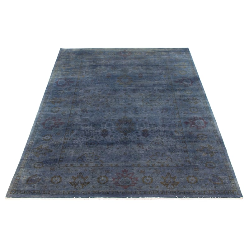 ECARPETGALLERY Hand-knotted Vibrance Dark Blue Wool Rug - 6'1 x 9'3