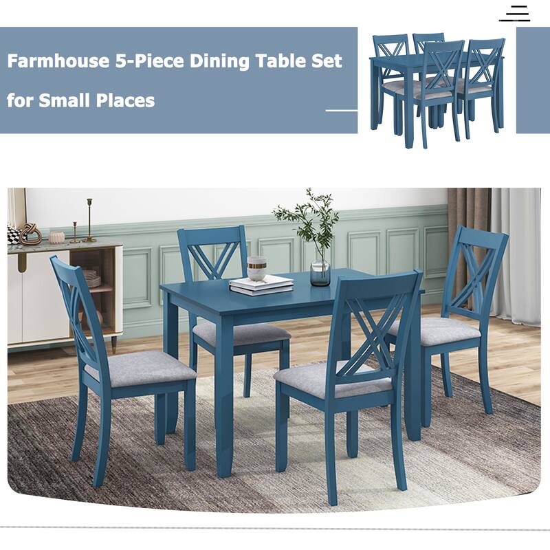 Dining Table Set Kitchen Rectangular Table and 4 Chairs, Wood Frame 5-Piece Dining Set for Kitchen Breakfast Nook Living Room