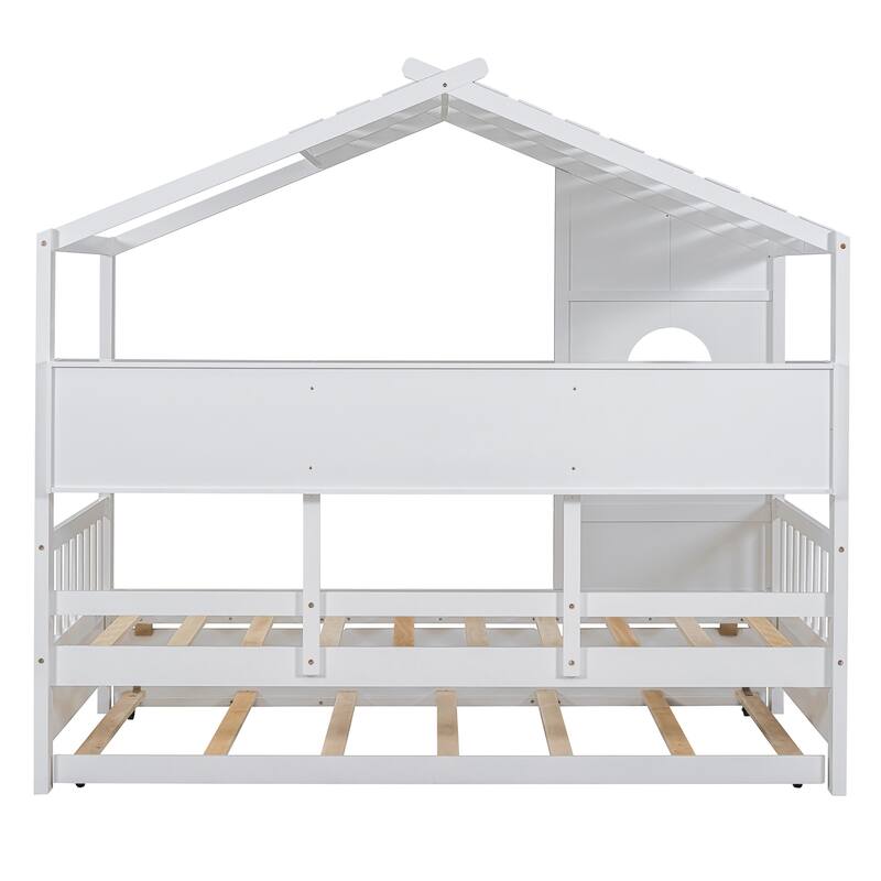 Wooden Twin Size House Bed with Trundle and Storage Shlef