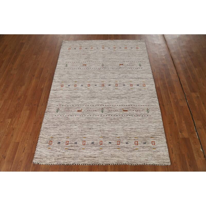 Gabbeh Indian Rug Hand-Knotted Beige Modern Wool Carpet - 3'11" x 5'9"