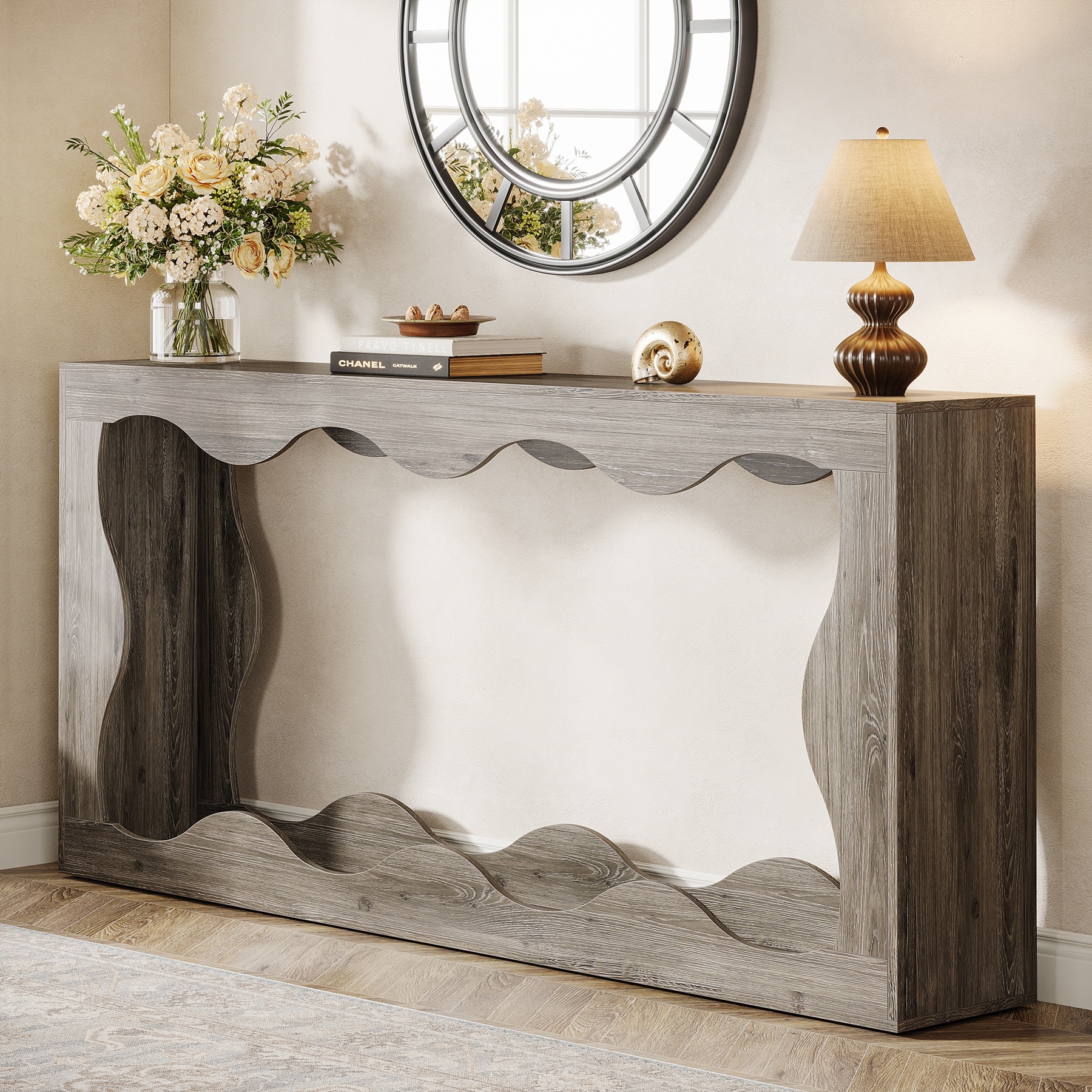 63-Inch Wood Console Table, Rectangular Entryway Table for Living Room, Rustic Brown
