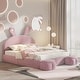preview thumbnail 16 of 29, Twin/Full Size Upholstered Platform Bed w/Cartoon Ears Shaped Headboard & Light, Cartoon Twin Bed Frame w/2 Small Storage Stools