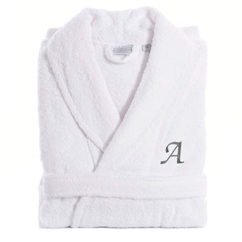 Authentic Hotel and Spa Unisex Turkish Cotton Terry Bath Robe with single letter Grey Monogram - Small/Medium - A