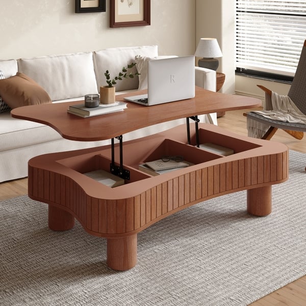 Lift Top Coffee Table For Living Room 42" Fluted Panel Hidden Storage ...
