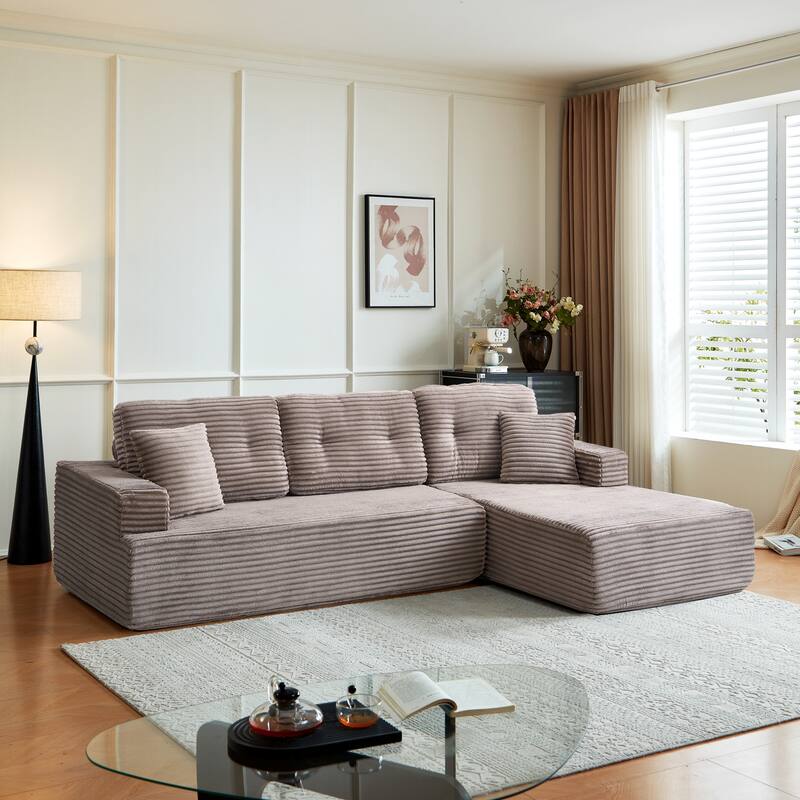 Rossetta Modern Minimalist Style L-Shape Compressed Corduroy Sectional Sofa with Left-Facing Chaise - Brown Gray