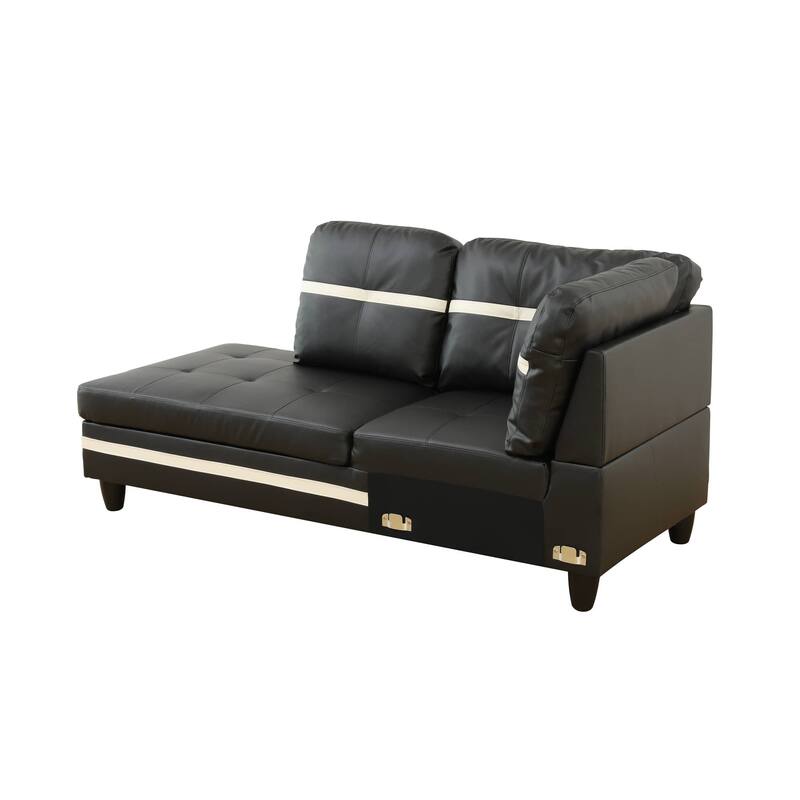 Black And White Semi PU Synthetic Leather 3-Piece Couch Living Room Sofa Set