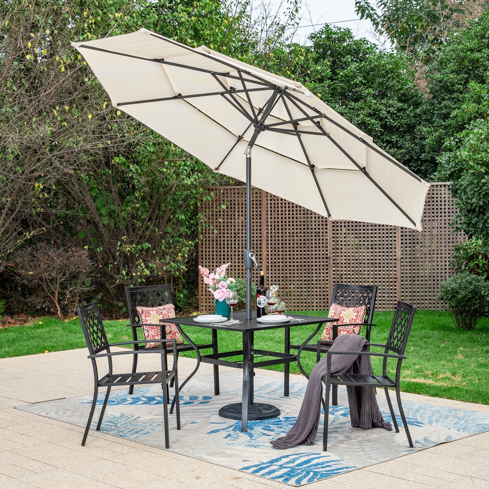 Outdoor dining set for 4 with umbrella outlet