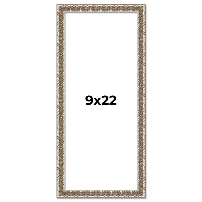 9x22 Frame Silver Versailles Ornate Solid Wood Picture Frame | 1 Inch