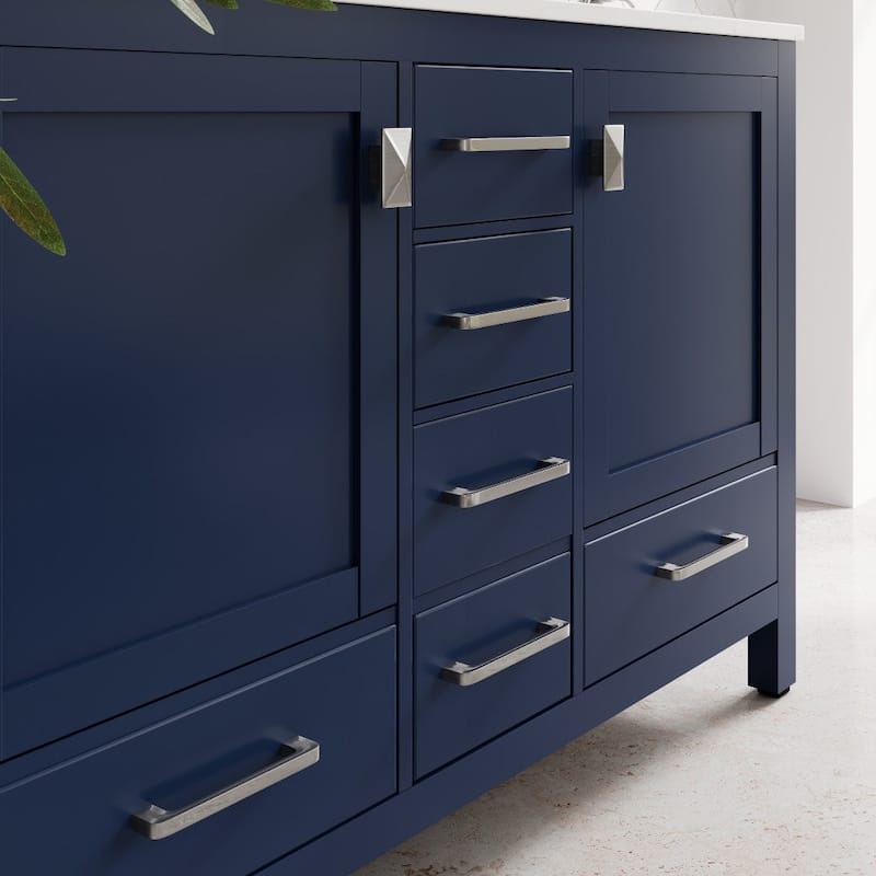 Aberdeen 48 in. Blue Double Sink Vanity with Carrara Quartz Top & Undermount Sinks