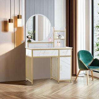 Modern Vanity Desk with Mirror, Light Luxury Dressing Table for  Bedroom(White) - Bed Bath & Beyond - 41717197