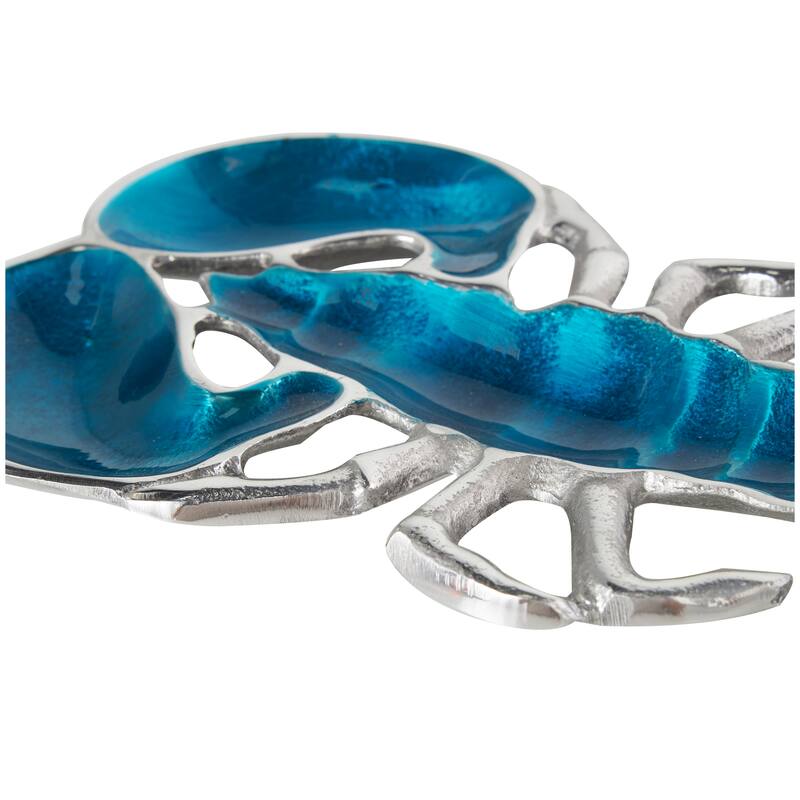 Silver, Blue or Teal Aluminum Enameled Lobster Tray with Silver Metal Exterior (Set of 2)