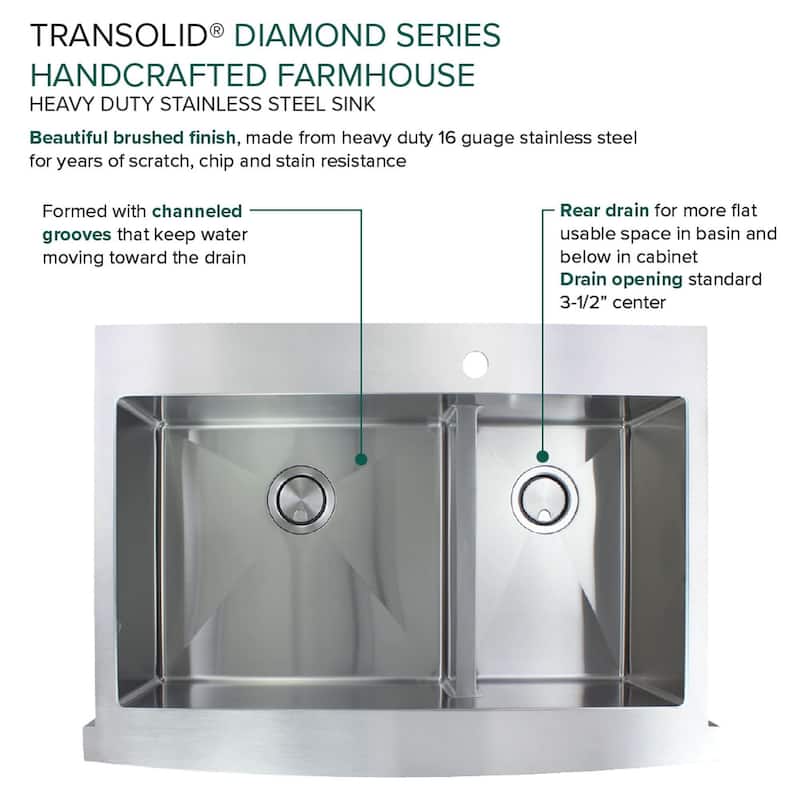 Diamond Sink Kit with Farmhouse Style 60/40 Double Bowls, Magnetic Accessory Kit and Drain Kit