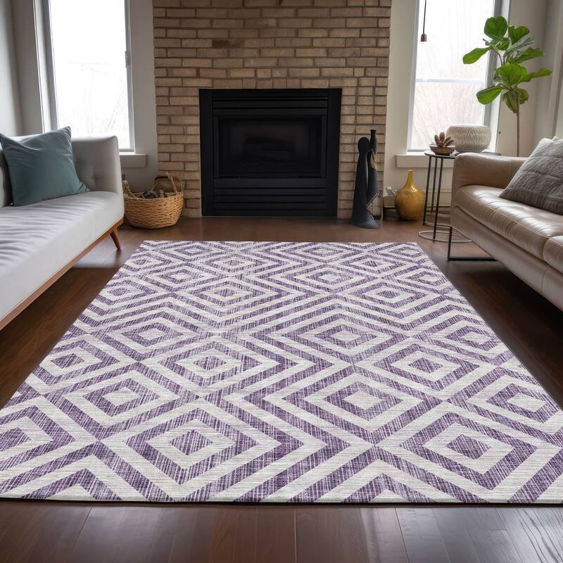 Machine Washable Indoor/ Outdoor Chantille Geo Diamond Rug