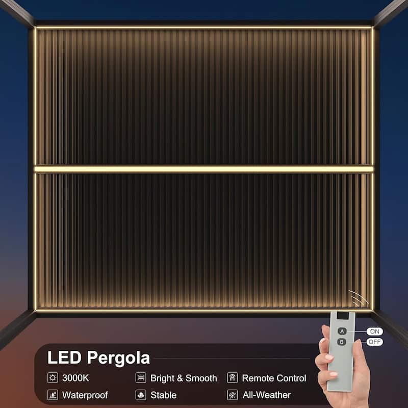 PURPLE LEAF Grey Louvered Pergola Accessories Roller Blinds, Strip Light and Shutter Wall(Pergola Not Included)