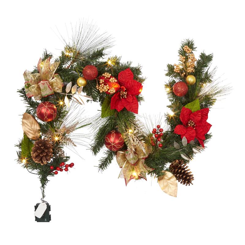 6ft Festive Decor Battery Operated Pre-Lit Christmas Garland - N/A - Red