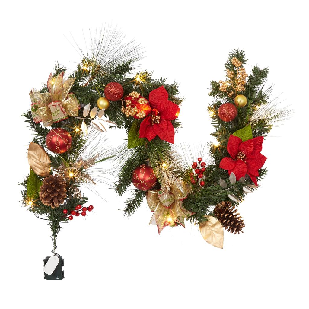 6ft Festive Decor Battery Operated Pre-Lit Christmas Garland - N/A