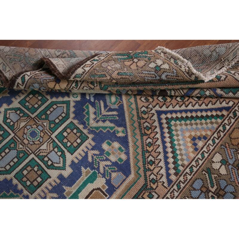 Beige Geometric Bakhtiari Vintage Persian Rug Handmade Wool Carpet - 4'10" x 9'9"