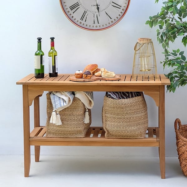 slide 1 of 13, Leon Teak Console Table by Havenside Home Natural Teak
