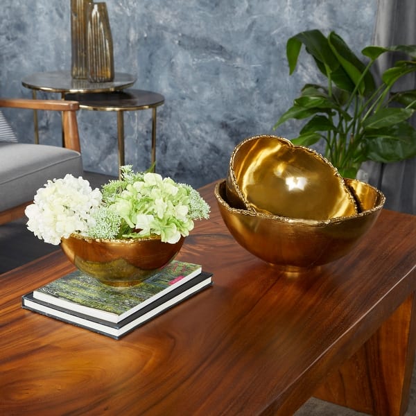 slide 2 of 9, Gold Aluminum Metal Decorative Bowl Decorative Bowl (Set of 3) - 14 x 14 x 6 Round