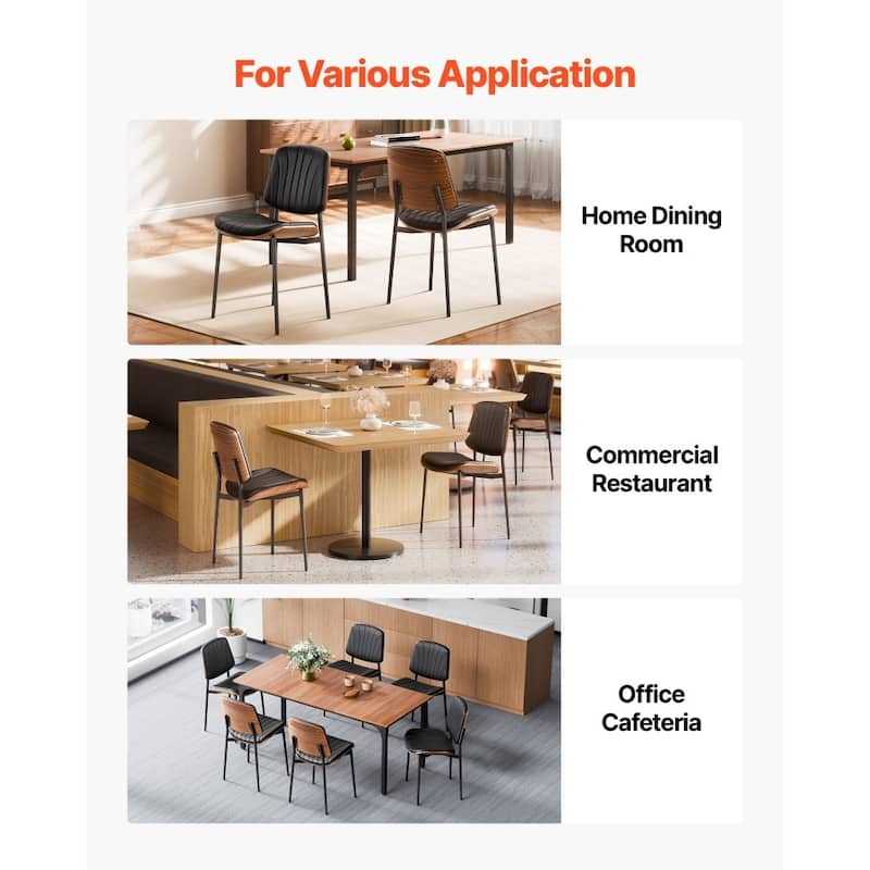Black Mid-Century PU Leather Bentwood Dining Chair Set with Metal Legs
