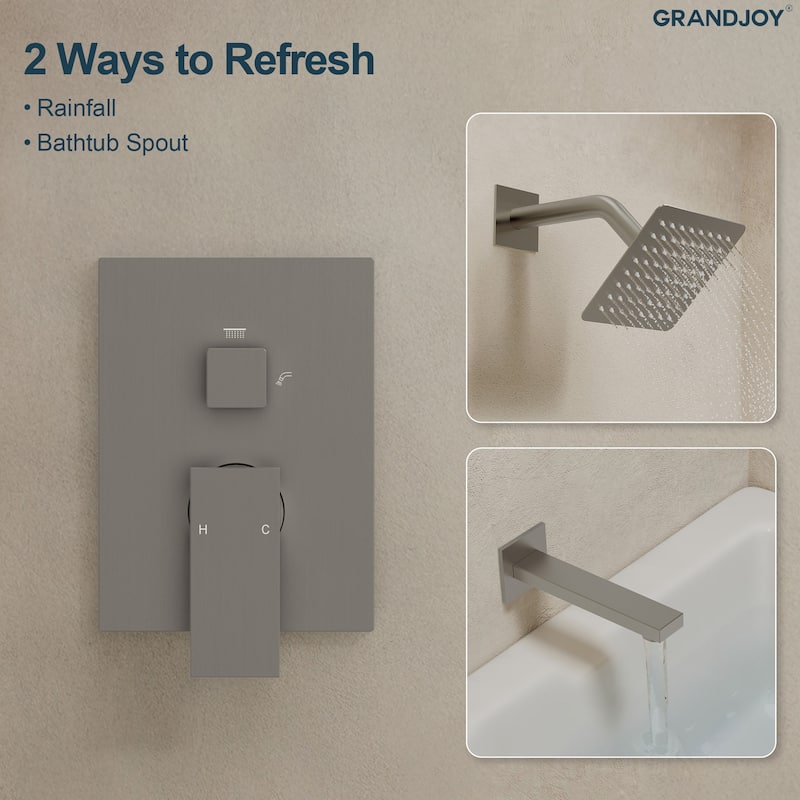 GRANDJOY 2-Function Tub and Shower Faucet Set with Single Handle Valve, Wall-Mount Design