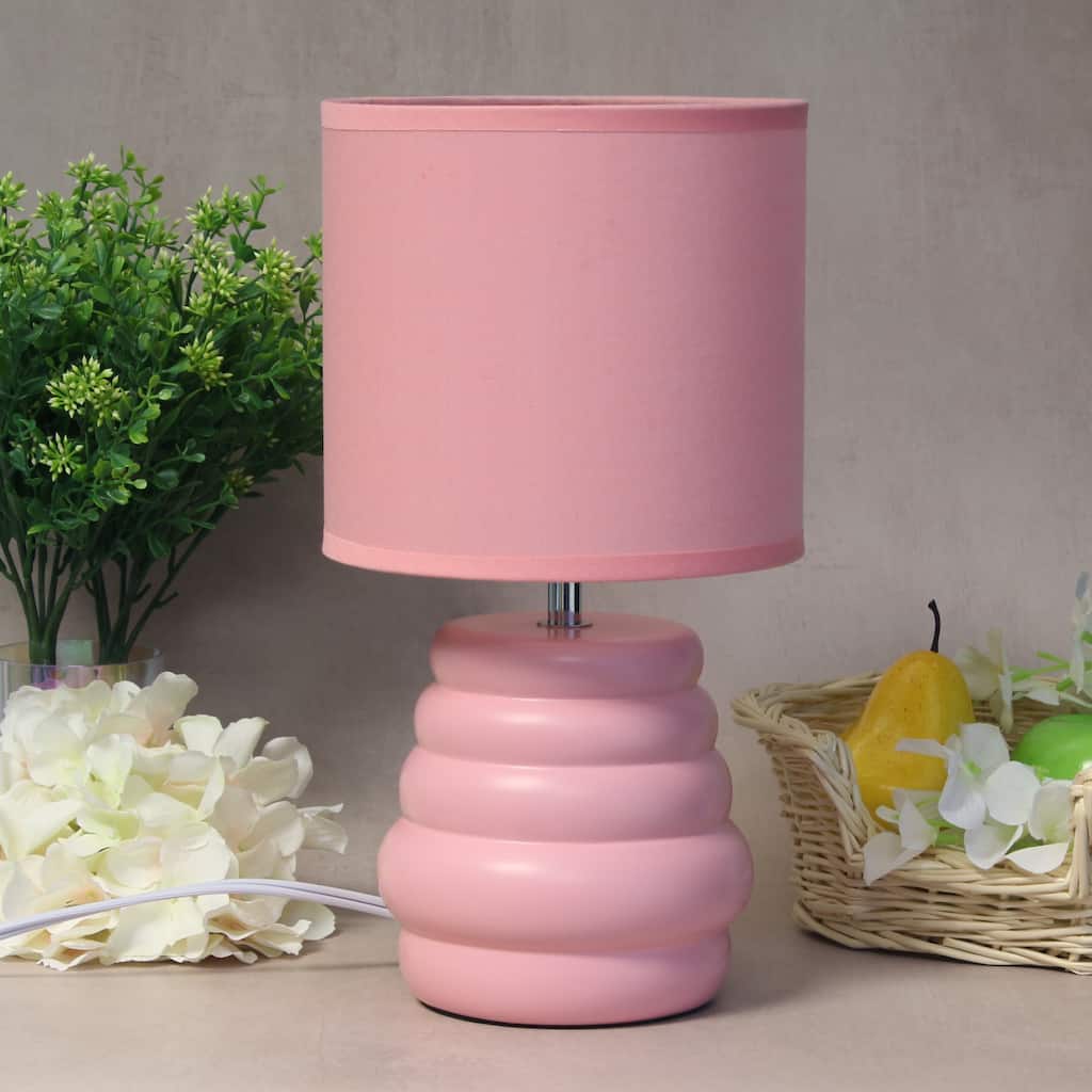 Ribbed Ceramic Table Lamp with Drum Shade - 12.75" - Pink