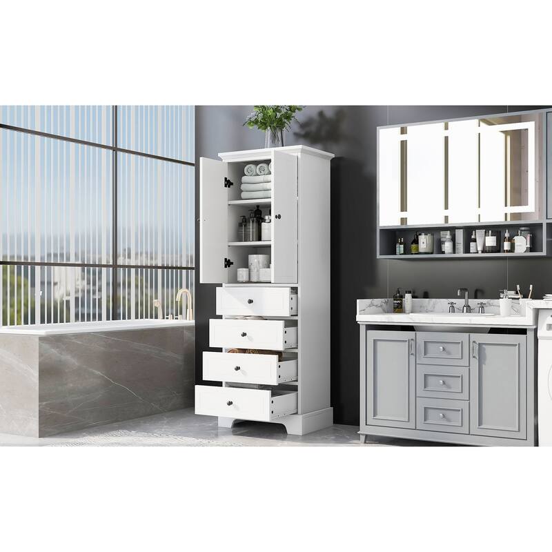 Storage Cabinet with 2 Doors and 4 Drawers for Bathroom, Office, Adjustable Shelf, MDF Board with Painted Finish