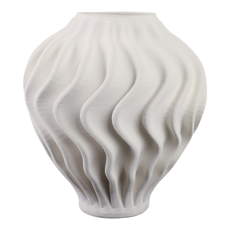 Porcelain Sculptural Vase with Textured Wave Design Modern Form - 12" x 12" x 13"