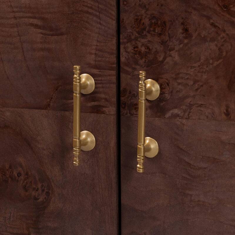 Valora Real Burl Wood Storage Cabinet - Modern Accent Cupboard with Double Doors and Brass Handles, Elegant Sideboard