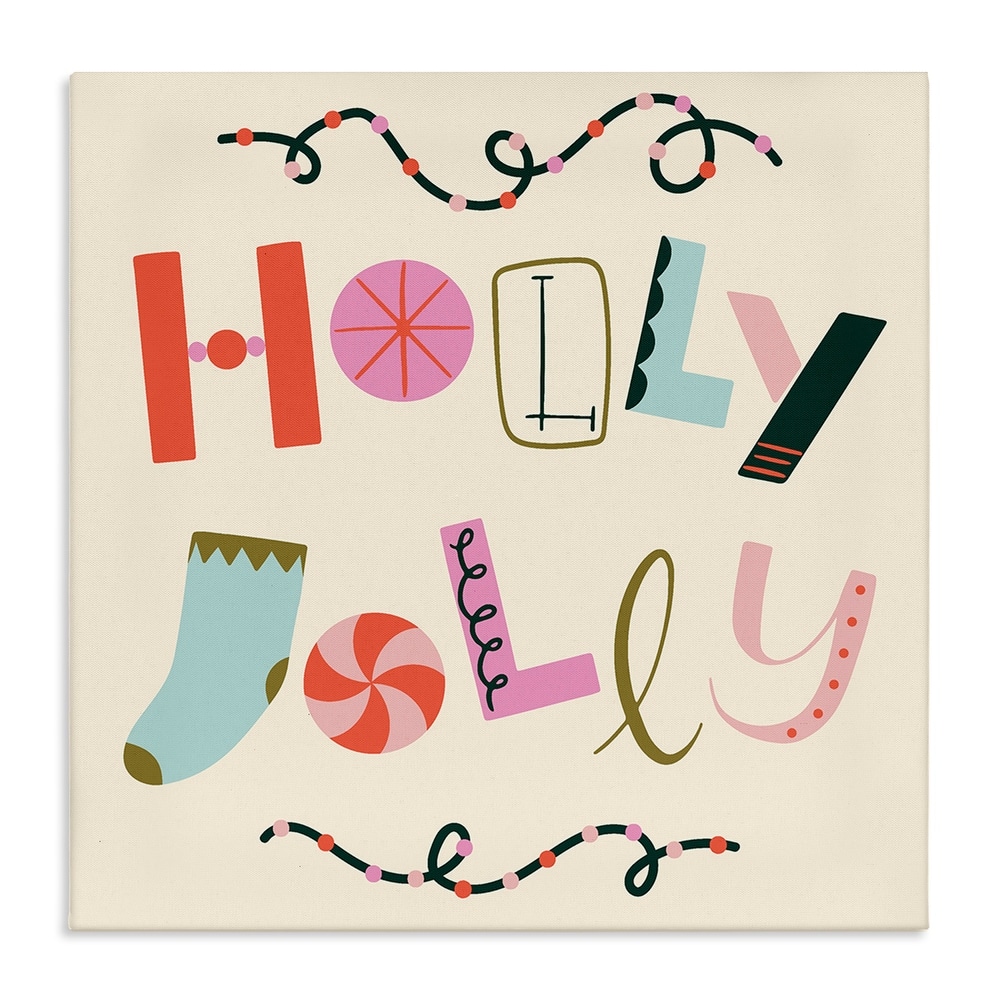 Stupell Holly Jolly Eclectic Holiday Canvas Wall Art Design By Sazerelli Designs