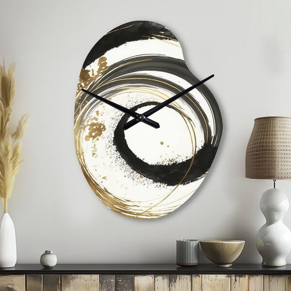 Designart - Black And Gold Curves IV - Abstract Spirals Wall Clock in ...