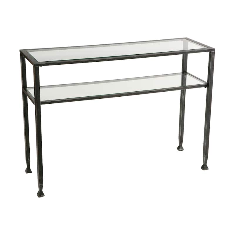 SEI Furniture Glenn Distressed Black Metal Console Table with Shelf