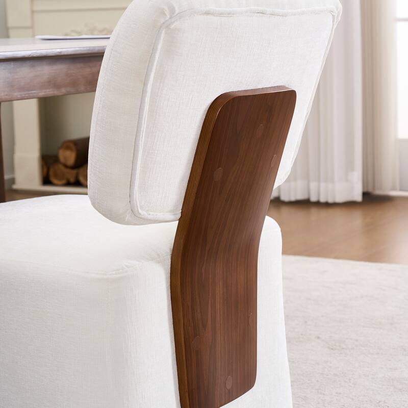 Linen Upholstered Armless Dining Chair with Casters