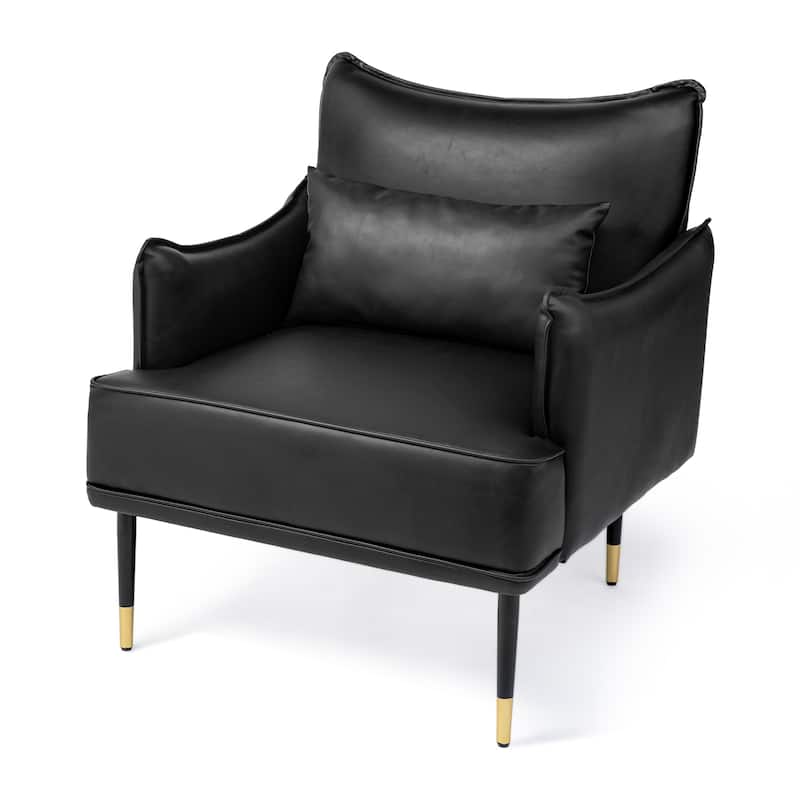 Glitzhome 29.5"W Mid-Century Modern Leatherette Armchair With Side Pocket - 29.5" W x 32" H x 28.75" D