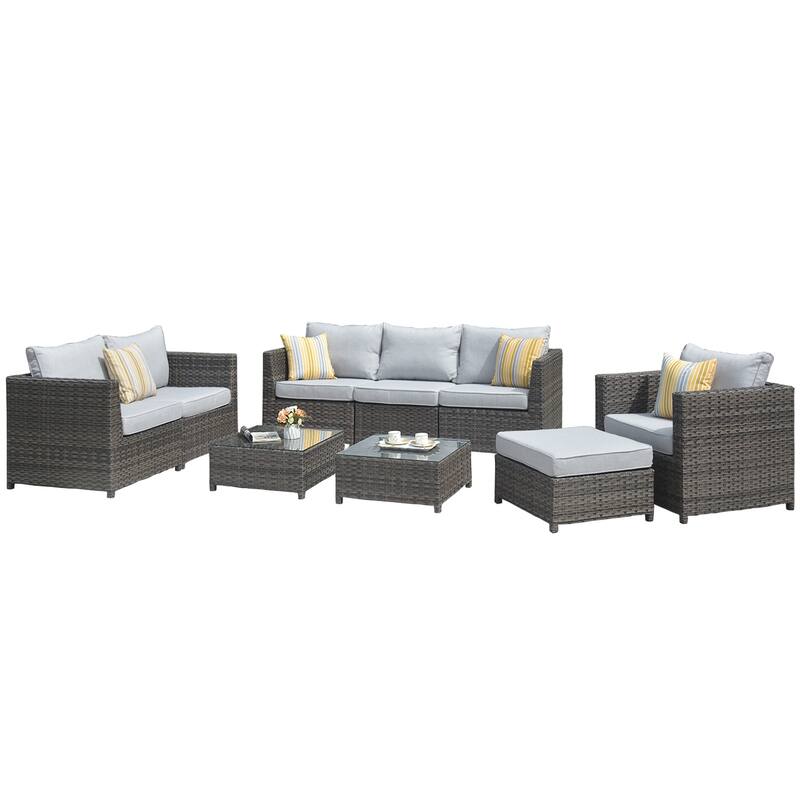 OVIOS Patio Furniture Deep Seat Wicker 9-piece Set