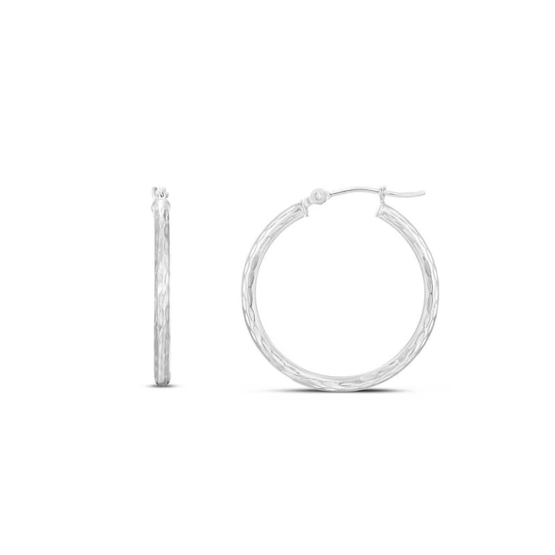 Curata 14k White Gold 2x25mm Sparkle Cut Round Tube Design Hoop Earrings