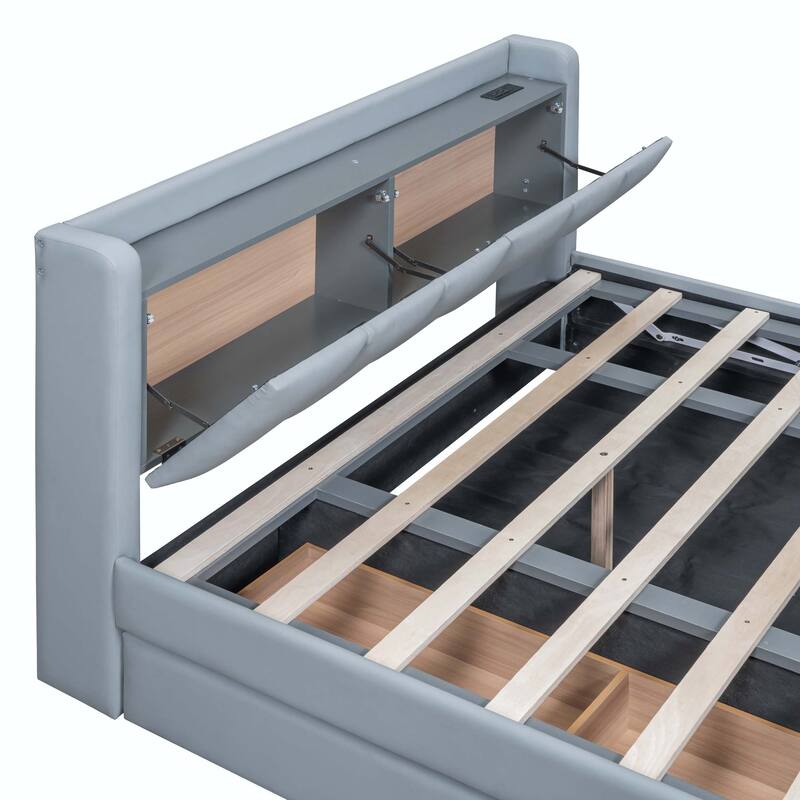 Twin XL Size Upholstered Platform Bed with Hydraulic Storage System